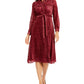 Alfani Women's Velvet Burnout Belted Shirtdress Wine Size 12