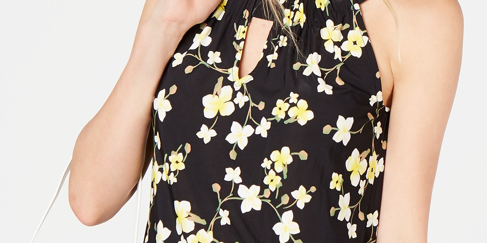 INC International Concepts Women's Printed Keyhole Halter Top  Dark Yellow Size Extra large