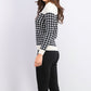 Charter Club Women's Petite Houndstooth Button-Shoulder Sweater Black Size Small