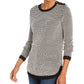 Charter Club Women's Textured Contrast Trim Sweater Black Size Large