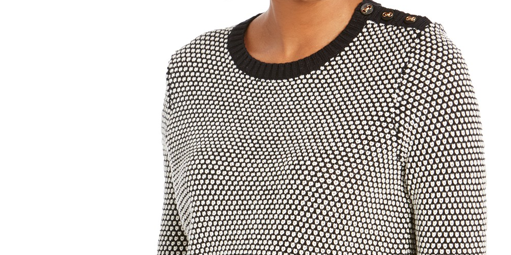 Charter Club Women's Textured Contrast Trim Sweater Black Size Large