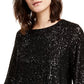 Alfani Women's Petite Sequined Bell-Sleeve Top Black Size Petite