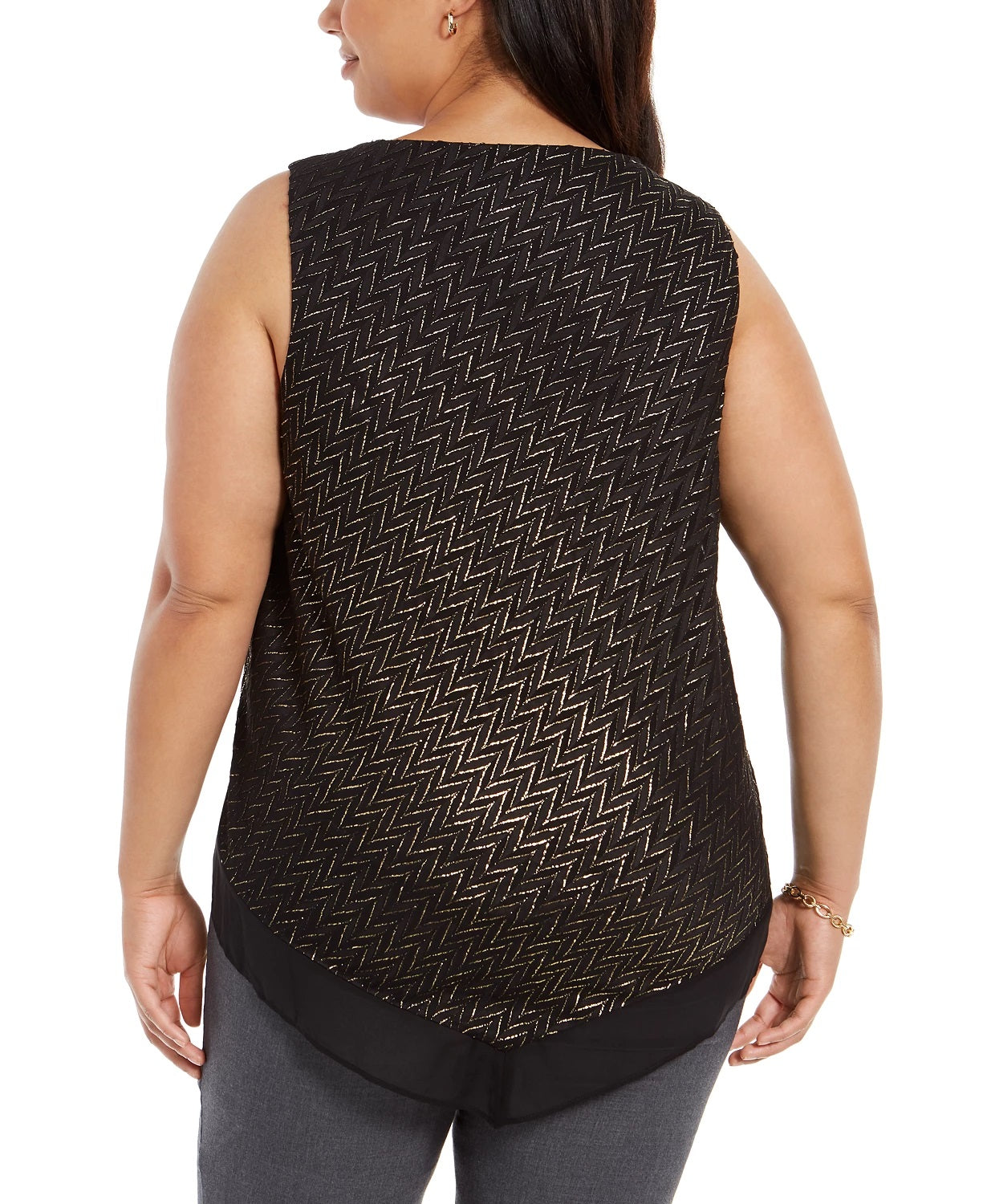 Alfani Women's Plus Size Metallic-Threaded V-Hem Top Black Size 0X