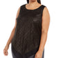 Alfani Women's Plus Size Metallic-Threaded V-Hem Top Black Size 0X