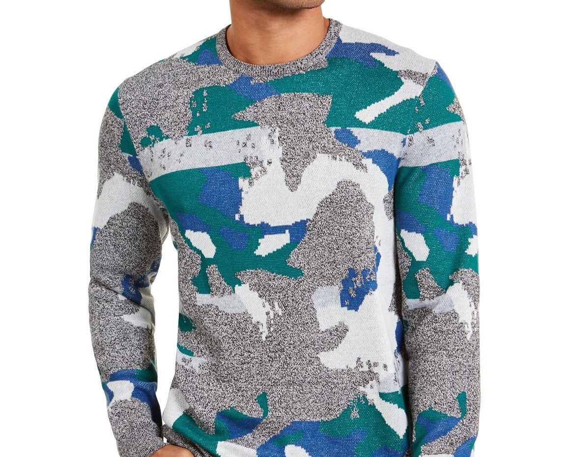 Alfani Men's Abstract Jacquard Crewneck Sweater Green Size Small