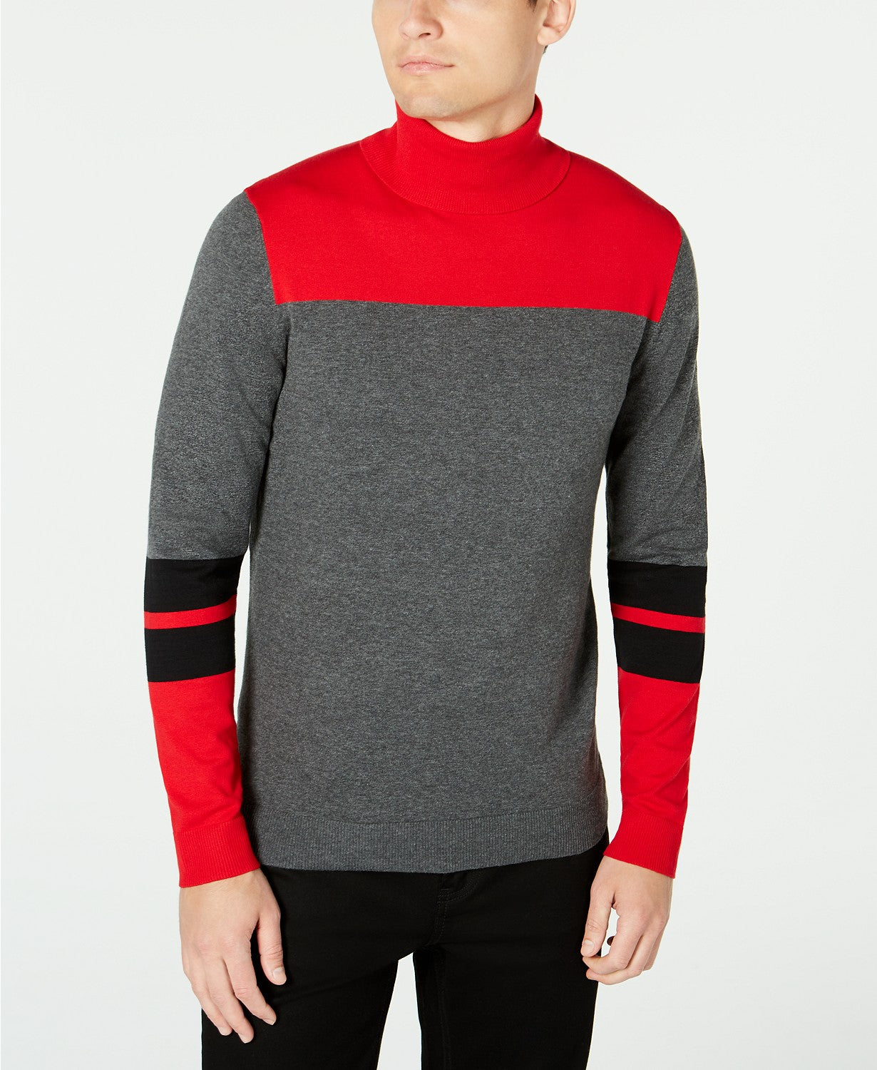 Alfani Men's Blocked Turtleneck Sweater Wine Size 2 Extra Large
