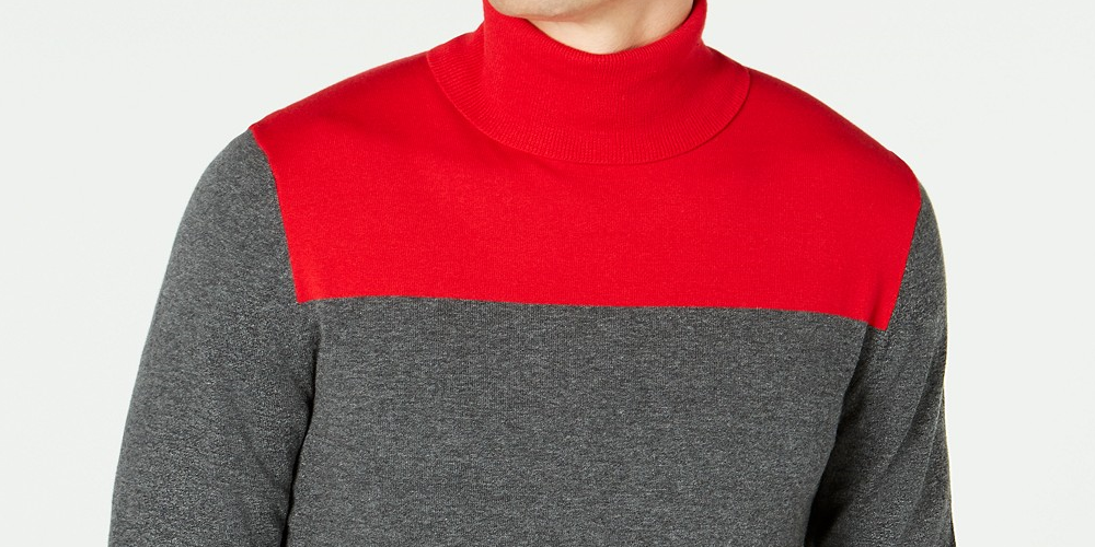Alfani Men's Blocked Turtleneck Sweater Wine Size 2 Extra Large
