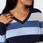 Karen Scott Women's Colorblocked V-Neck Cotton Sweater Blue Size Small