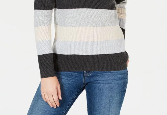 Karen Scott Women's Colorblocked V-Neck Cotton Sweater Grey combo Size Extra Large