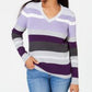 Karen Scott Women's Petite Emma Cotton Striped Sweater  Med Purple Size Petite EXtra Large