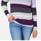 Karen Scott Women's Petite Emma Cotton Striped Sweater  Med Purple Size Petite EXtra Large