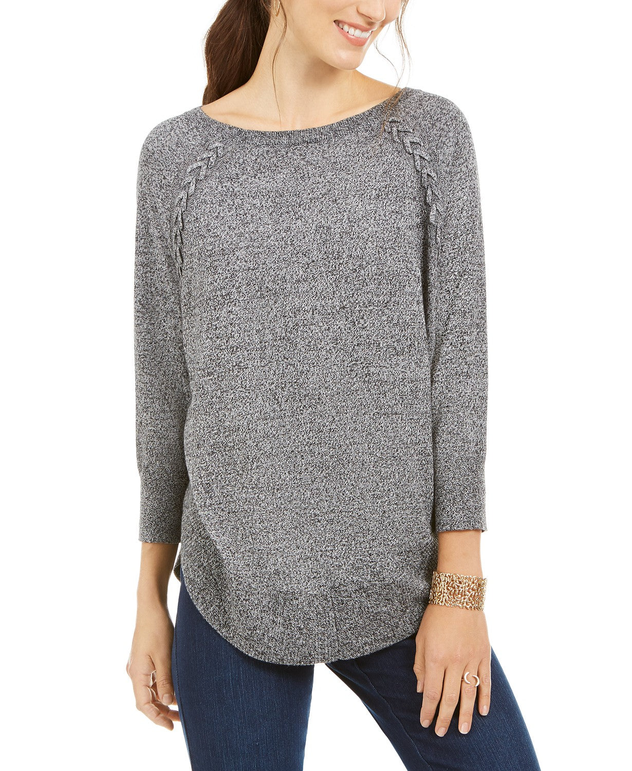 Style & Co Women's Lace-Up Chevron-Trim Sweater Gray Size Extra Large