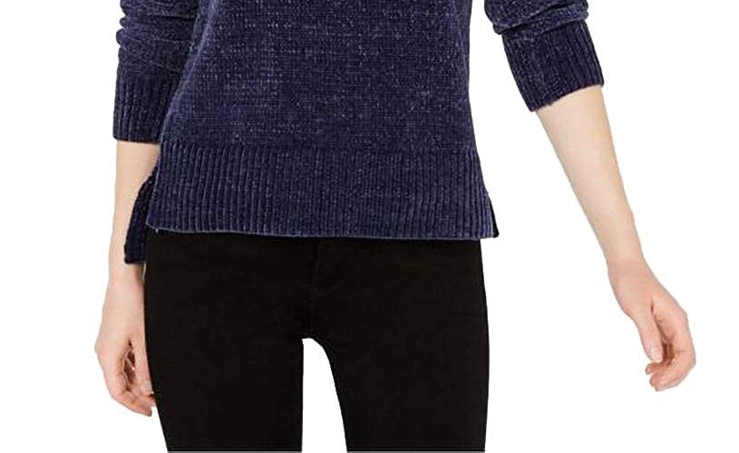 Maison Jules Women's Chenille V Neck Sweater Blue Size Large