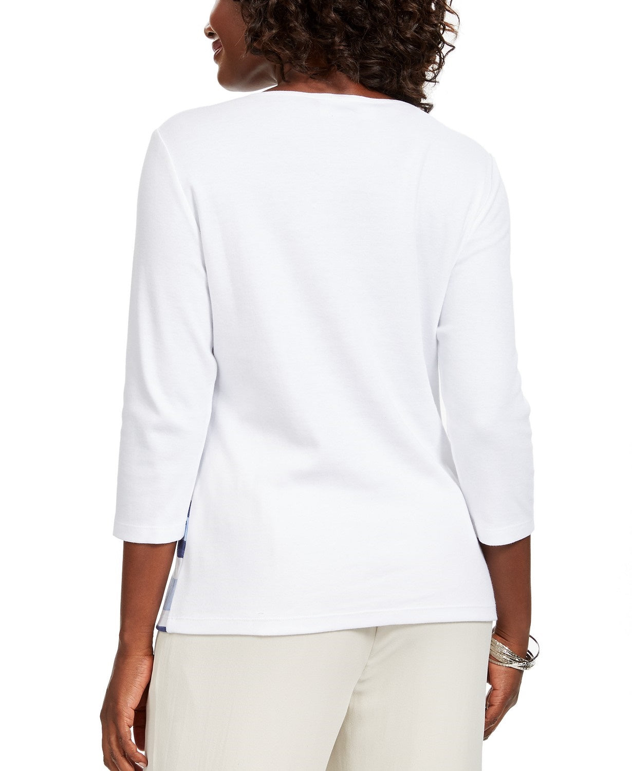 Karen Scott Women's Striped Sequined Seashell Top White Size Small