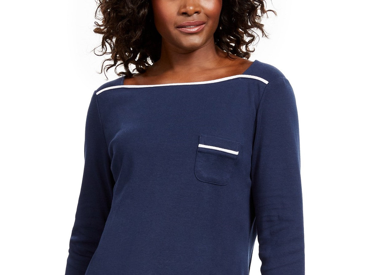 Karen Scott Women's Piping-Trim T-Shirt  Blue Size Petite Small