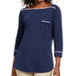 Karen Scott Women's Petite Piping-Trim T-Shirt Navy Size Petite