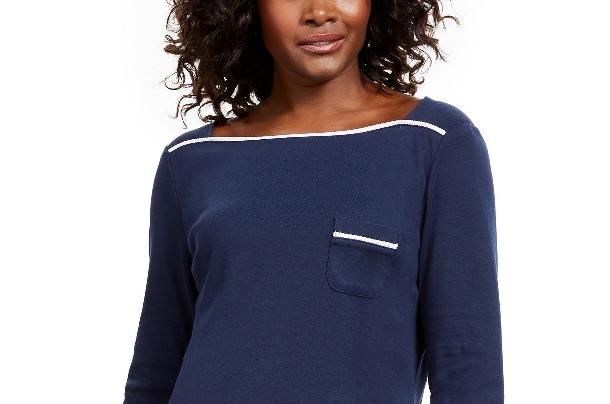 Karen Scott Women's Petite Piping-Trim T-Shirt Navy Size Petite