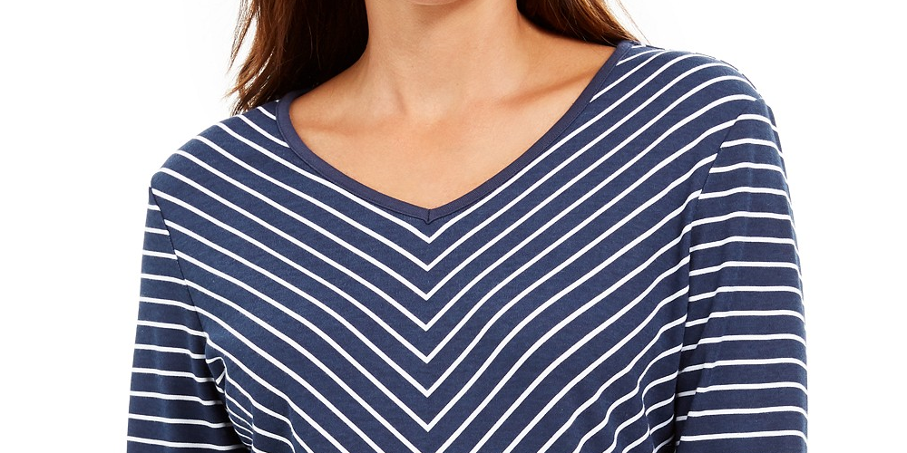 Karen Scott Women's Striped V-Neck Top Blue Size Small