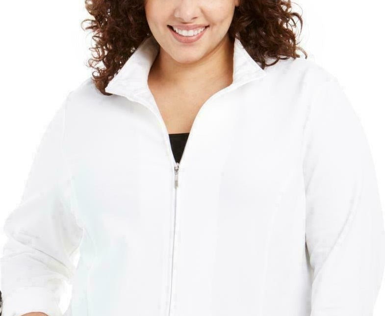 करेन स्कॉट महिलाओं के लिए स्पोर्ट्स फ्रेंच टेरी रिबन-ट्रिम जैकेट सफ़ेद छोटा साइज़