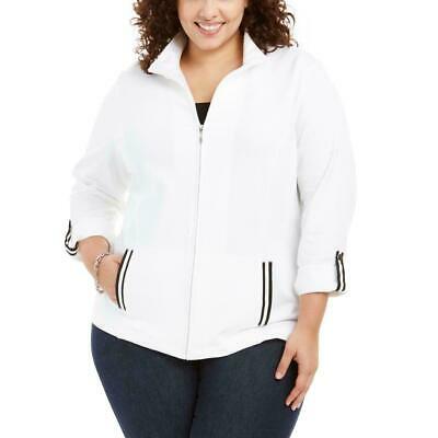 Karen Scott Women's Sport French Terry Ribbon-Trim Jacket White Size Extra Large