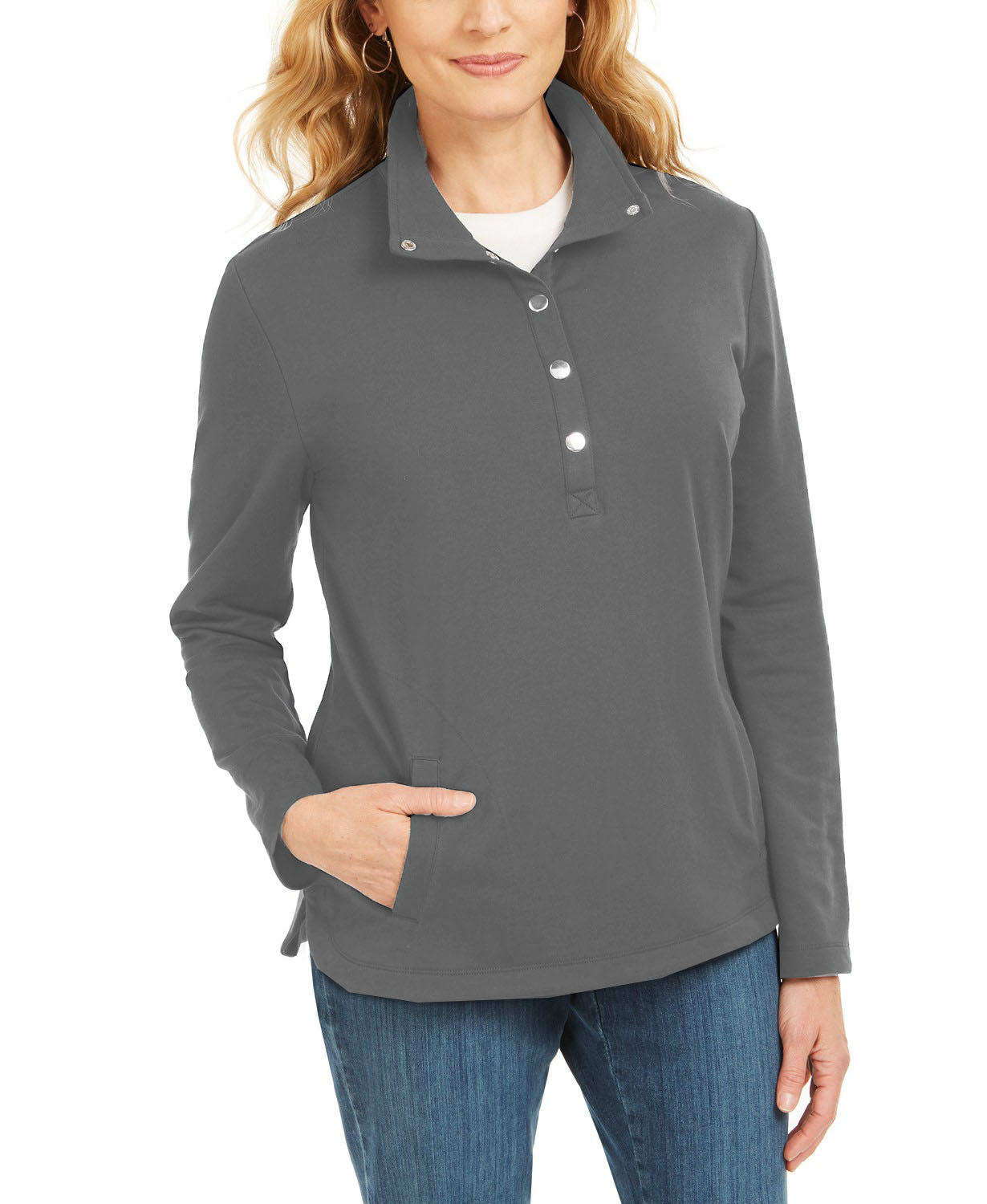 Karen Scott Women's Sport Mock-Neck Vented-Hem Top Med Gray Size Small