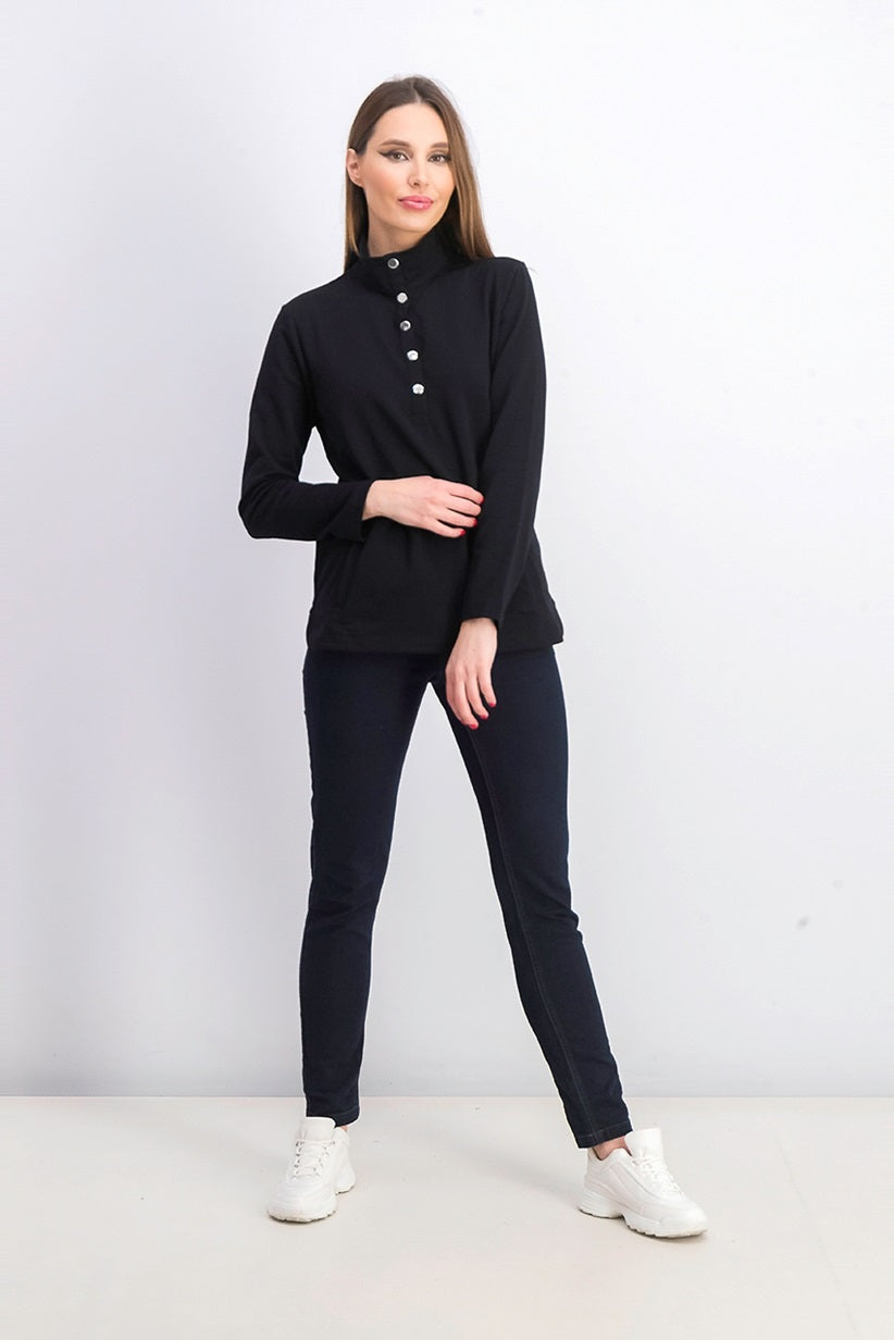 Karen Scott Women's Sport Mock-Neck Vented-Hem Top Black Size Large