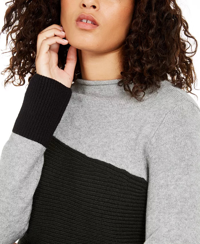 Alfani Women's Colorblocked Sweater  Gray Size Extra Large