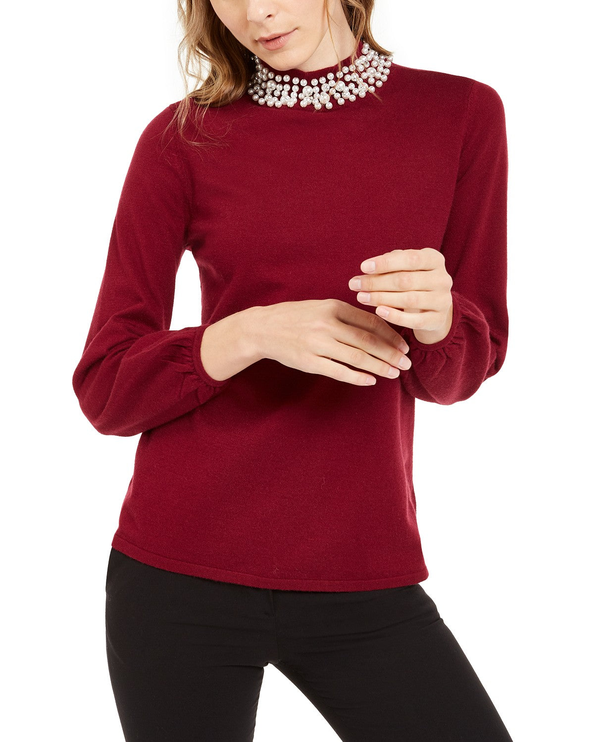 alfani-womens-pearl-neck-blouson-sweater-wine-size-large-4
