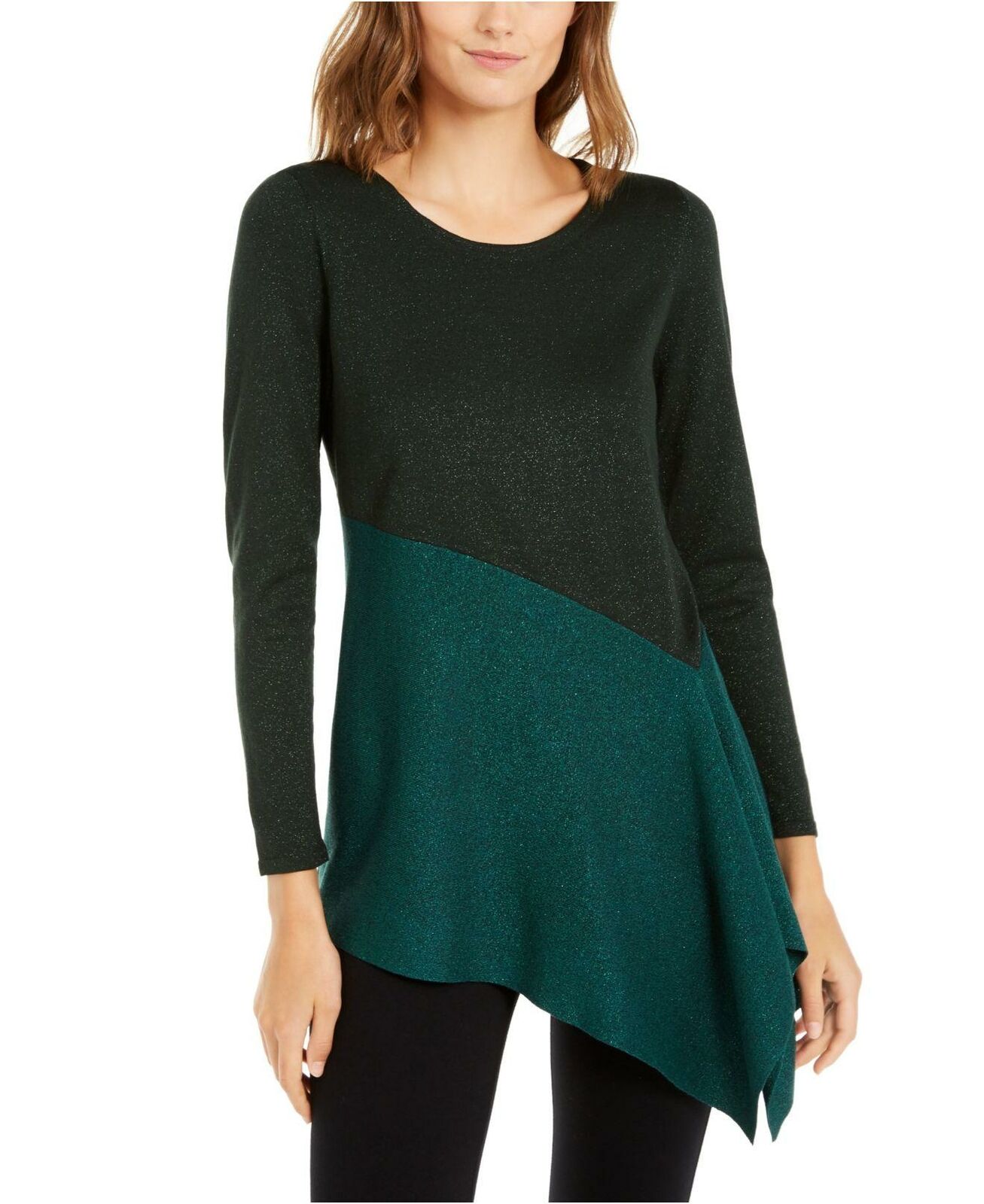 Alfani Women's Asymmetrical Colorblocked Shimmer Top Green Size X-Small