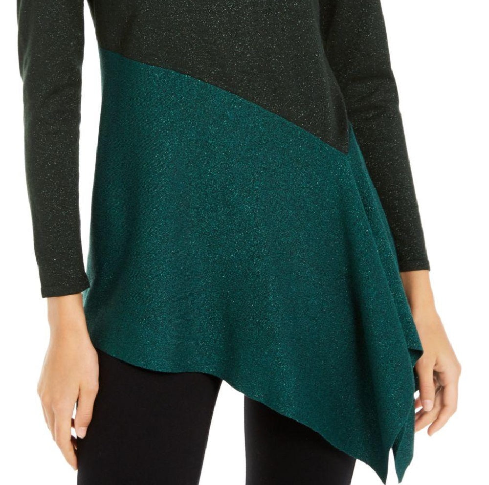Alfani Women's Asymmetrical Colorblocked Shimmer Top Green Size X-Small