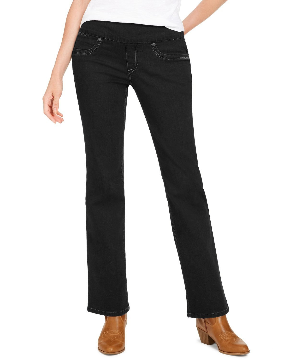 Style & Co Women's Ella Pull-On Bootcut Jeans Black Size Extra Large