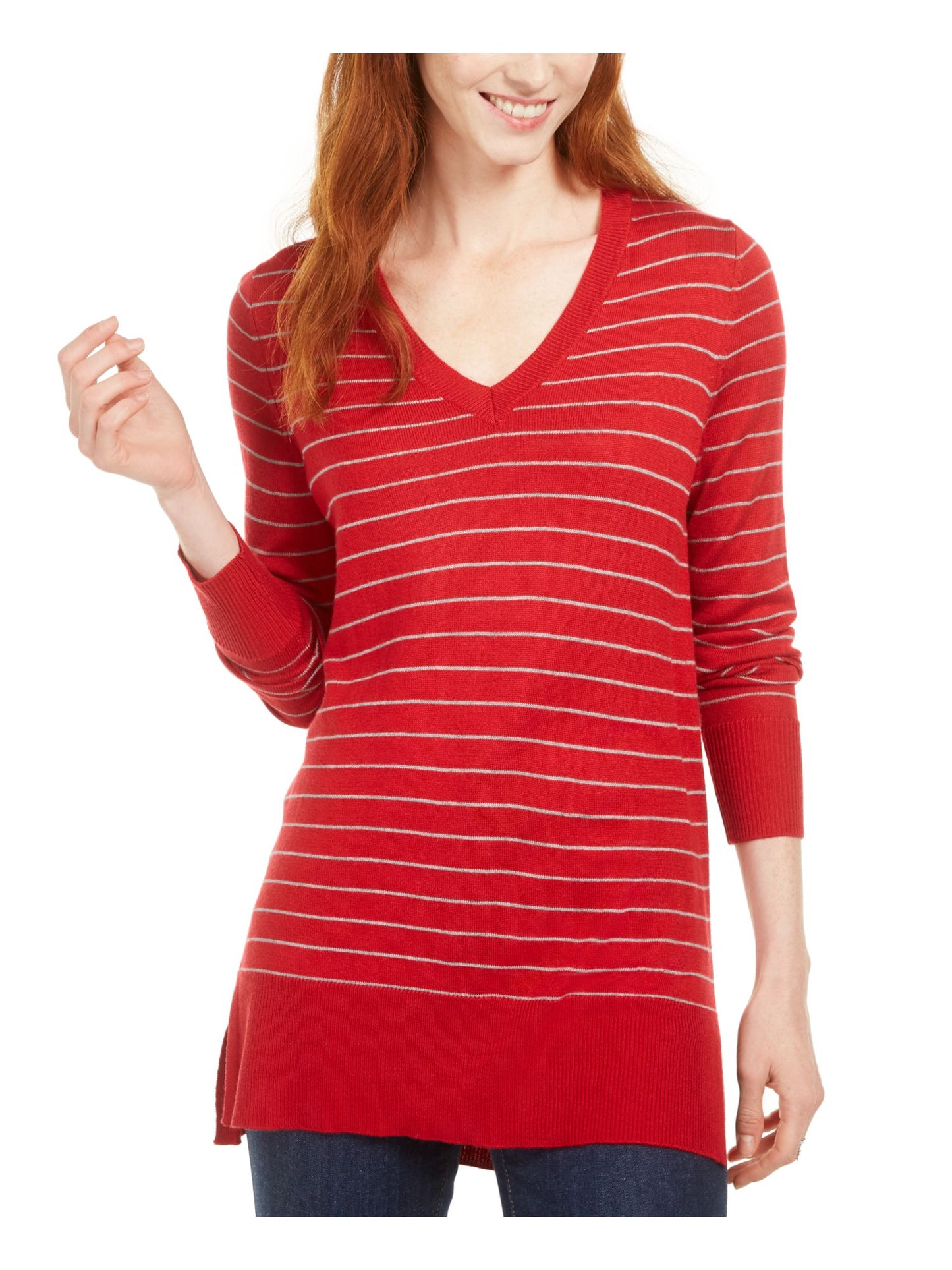 Maison Jules Women's Skinny-Striped Pullover Sweater Red Size Extra Large
