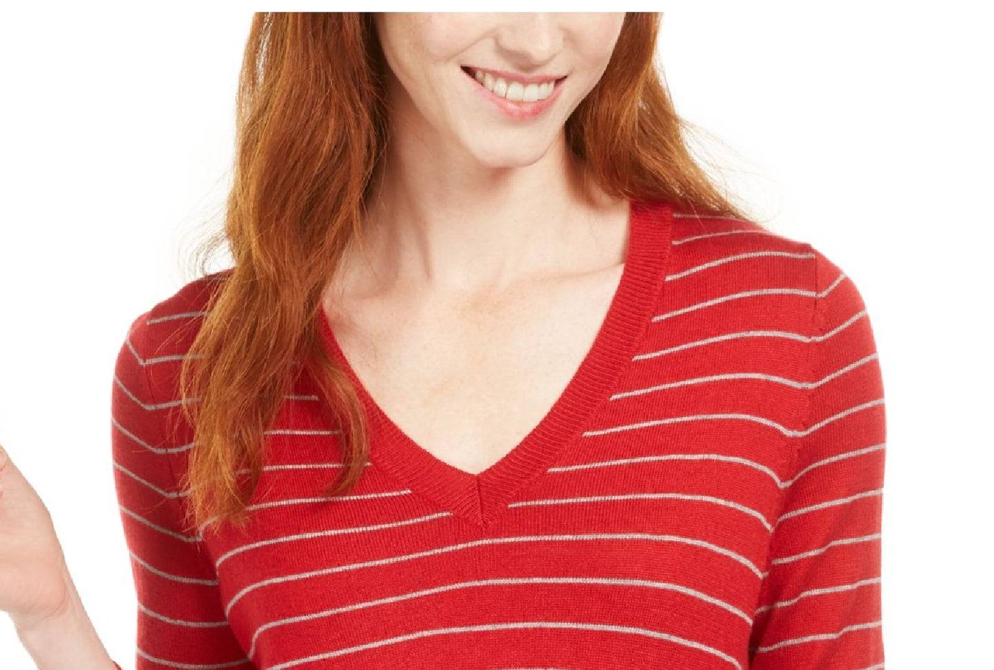 Maison Jules Women's Skinny-Striped Pullover Sweater Red Size Extra Large