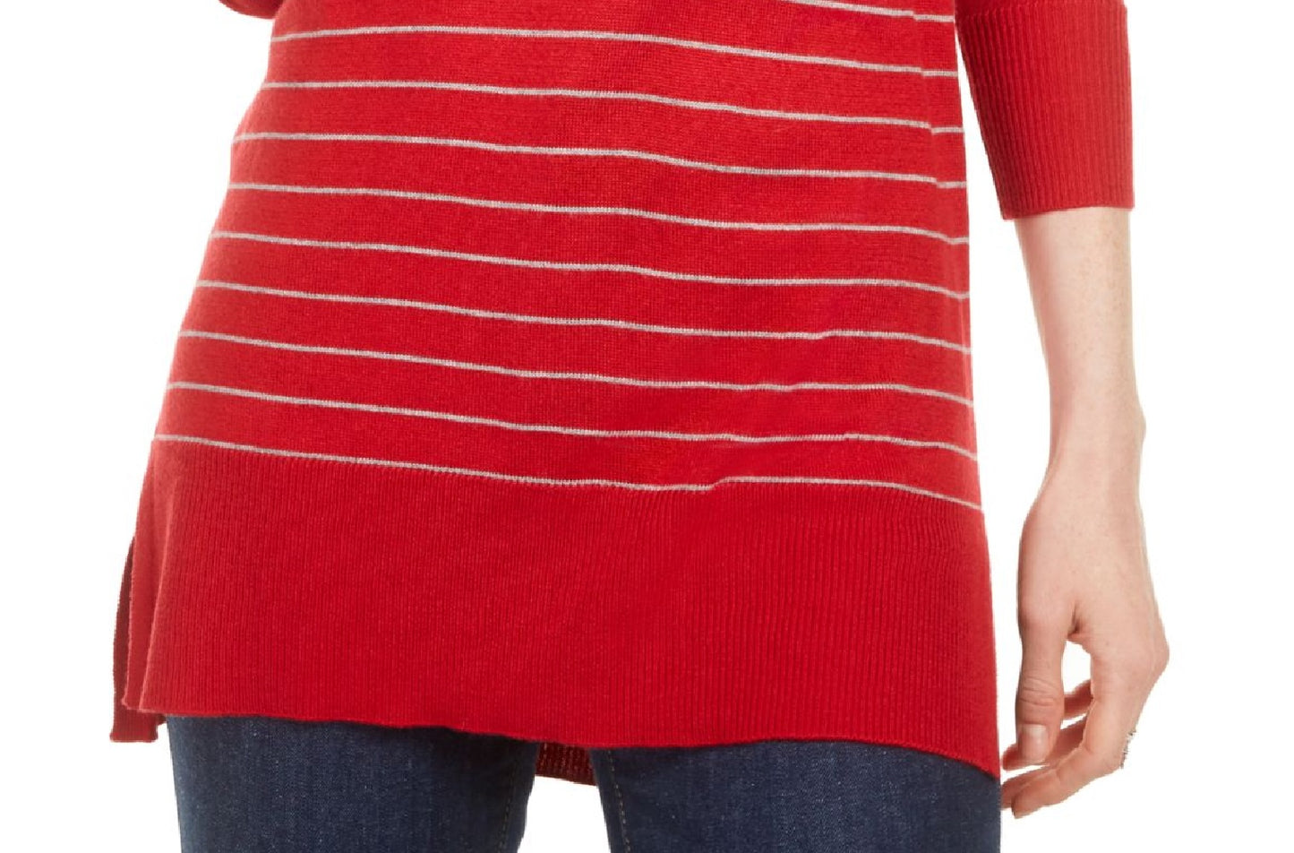 Maison Jules Women's Skinny-Striped Pullover Sweater Red Size Extra Large