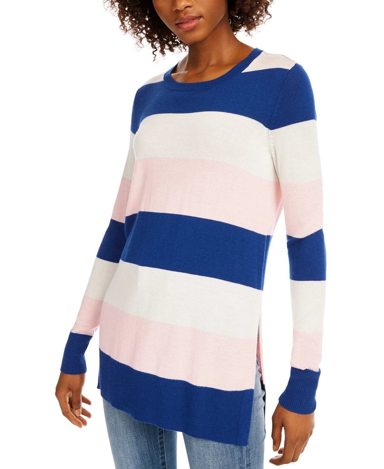 Maison Jules Women's Striped Sweater Blue Size Medium