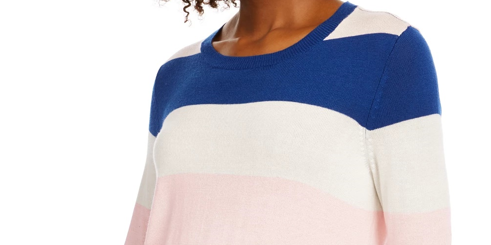 Maison Jules Women's Striped Sweater Blue Size Medium