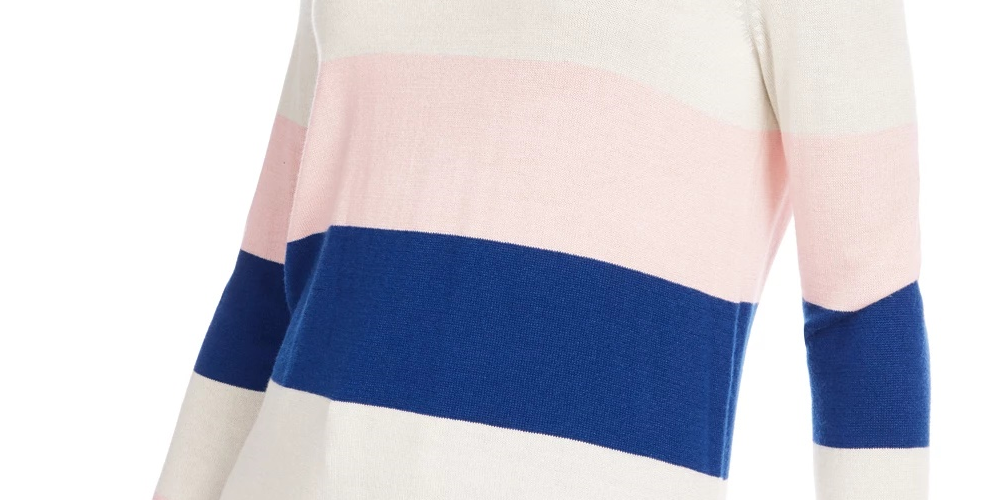 Maison Jules Women's Striped Sweater Blue Size Medium
