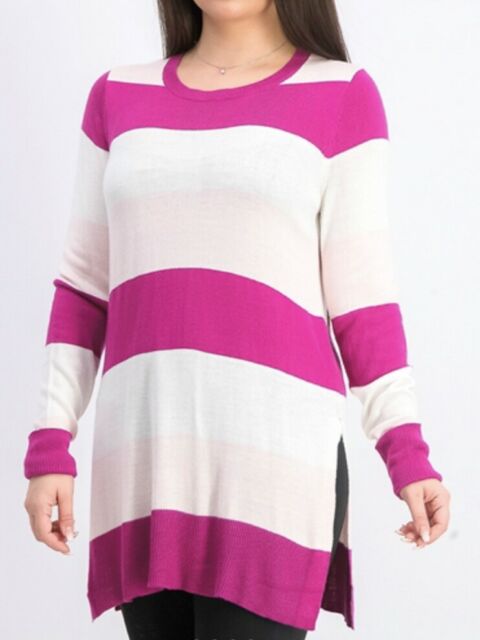 Maison Jules Women's Striped Sweater Pink Size Small