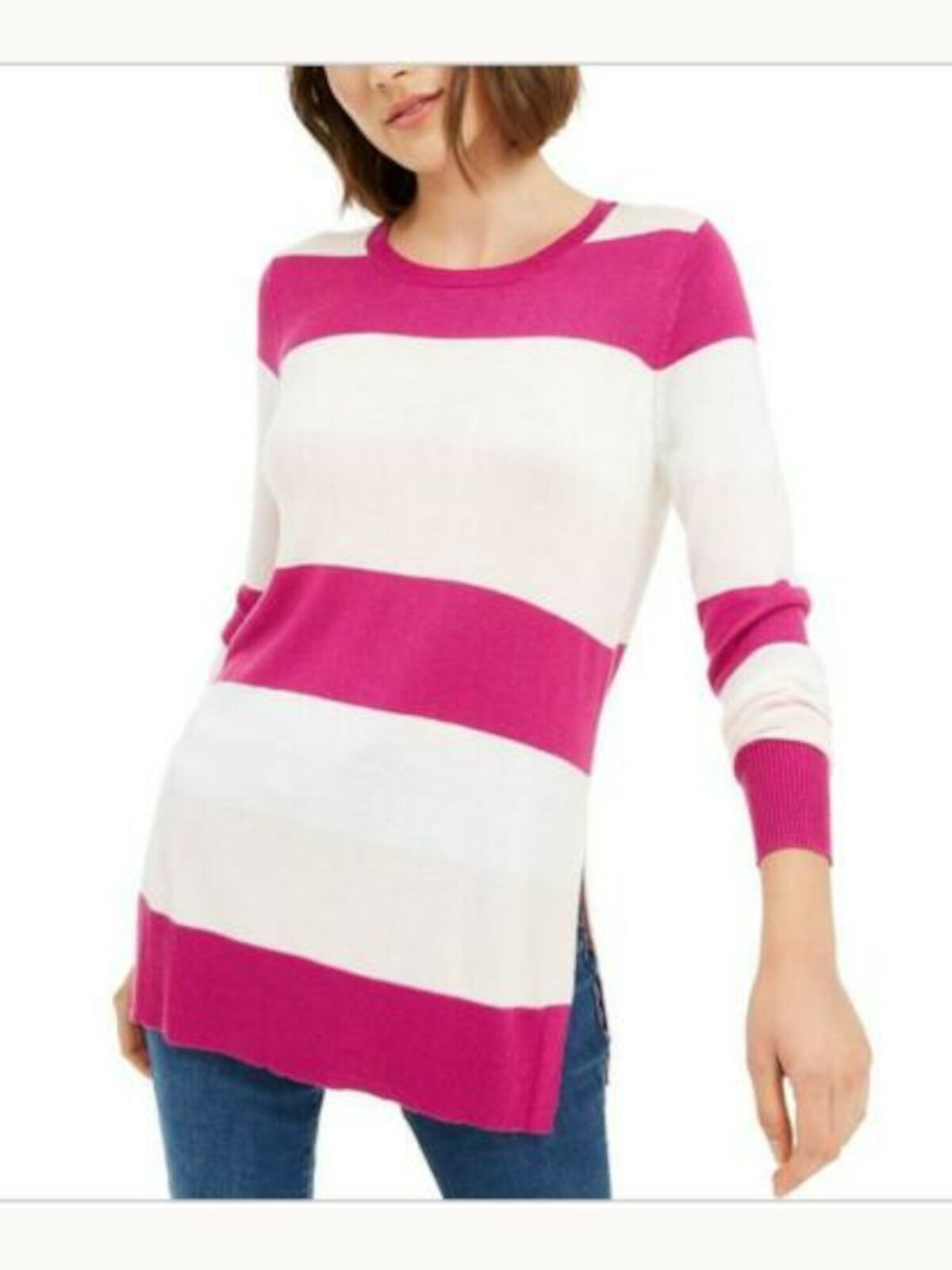 Maison Jules Women's Striped Sweater Pink Size Small