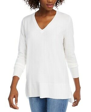 Maison Jules Women's V-Neck Sweater White Size Medium