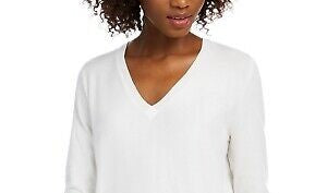 Maison Jules Women's V-Neck Sweater White Size Medium