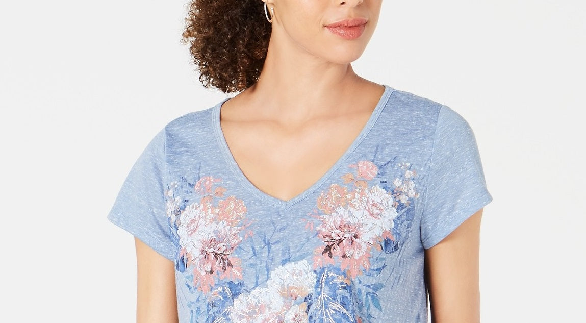 Style & Co Women's Graphic-Print Top Glitter Bouquet Size Petite Medium