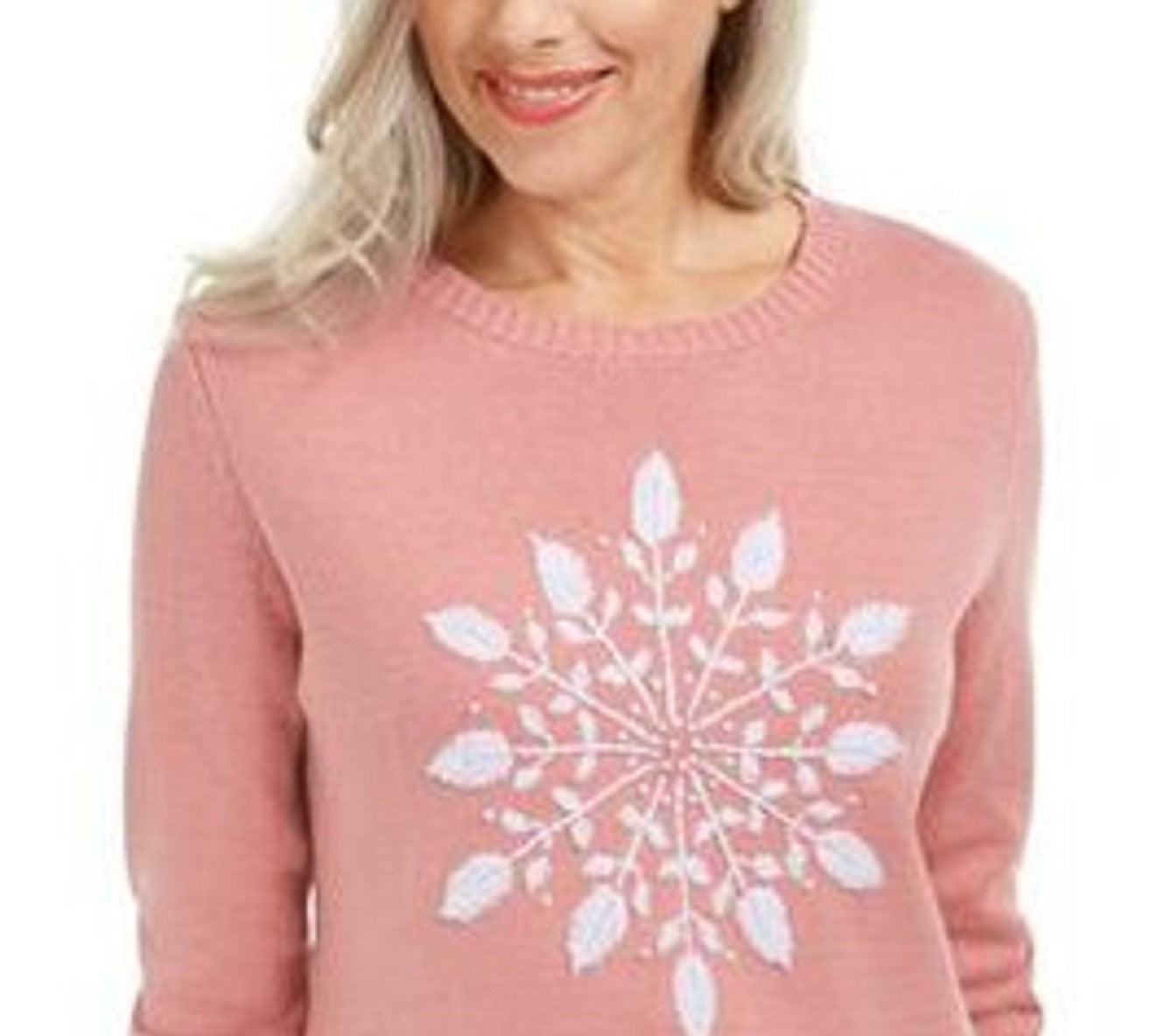 करेन स्कॉट महिलाओं का स्नोफ्लेक एप्लिक स्वेटर गुलाबी छोटा आकार
