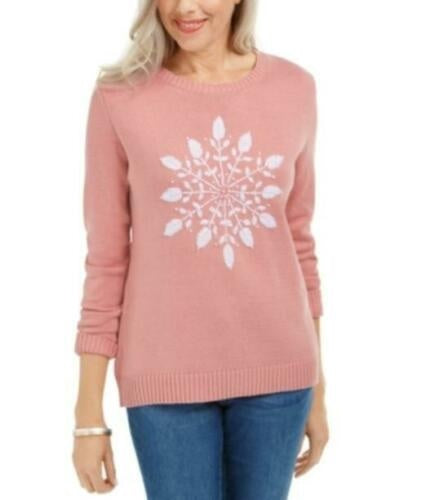 Karen Scott Women's Snowflake Applique Sweater Pink Size Extra Large