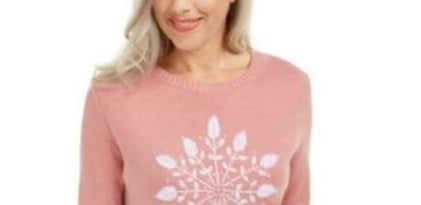 Karen Scott Women's Snowflake Applique Sweater Pink Size Extra Large