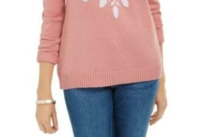 Karen Scott Women's Snowflake Applique Sweater Pink Size Extra Large