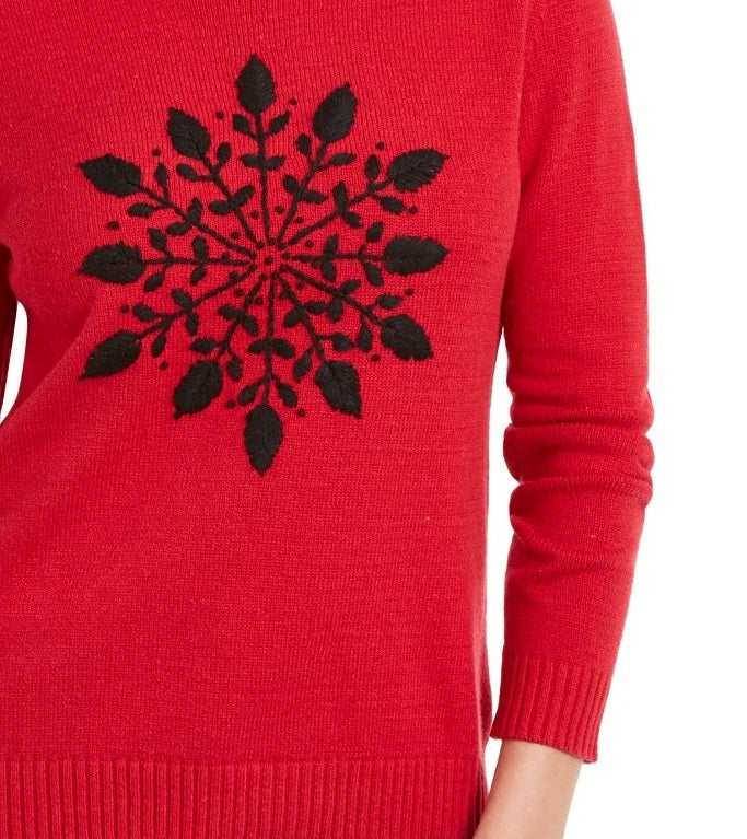 Karen Scott Women's Snowflake Applique Sweater Red Size Small