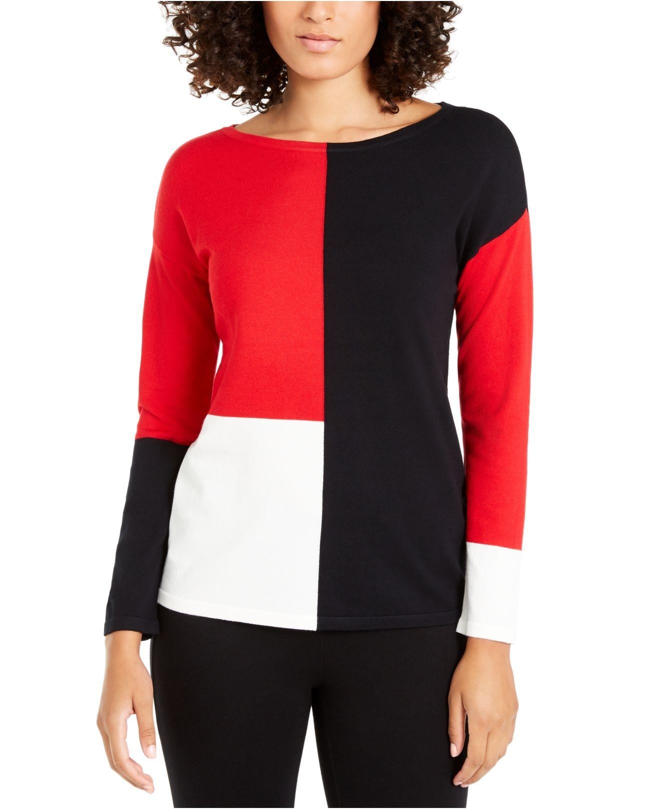 Alfani Women's Colorblocked Dropped-Shoulder Top  Real Red Size Extra Small