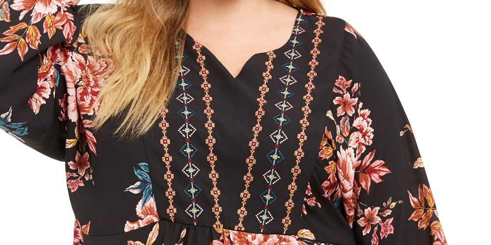 Style & Co Women's Floral Blouse Black Size 1X