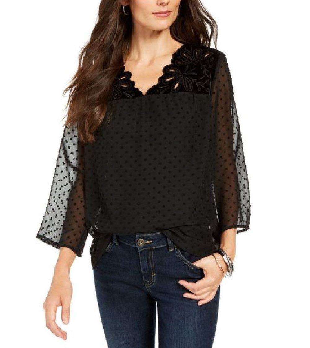 style-co-womens-mixed-media-sheer-sleeve-blouse-black-size-medium-4
